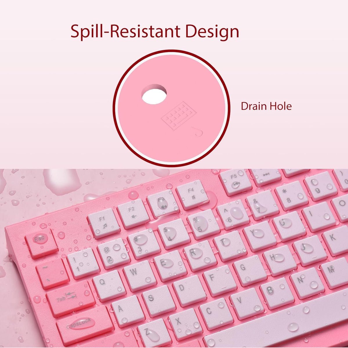 Computer Keyboard Wired, Plug Play USB Keyboard, Low Profile Chiclet Keys, Large Number Pad, Caps Indicators, Foldable Stands, Spill-Resistant, Anti-Wear Letters for PC Laptop (Rose Pink, 1-Pack)