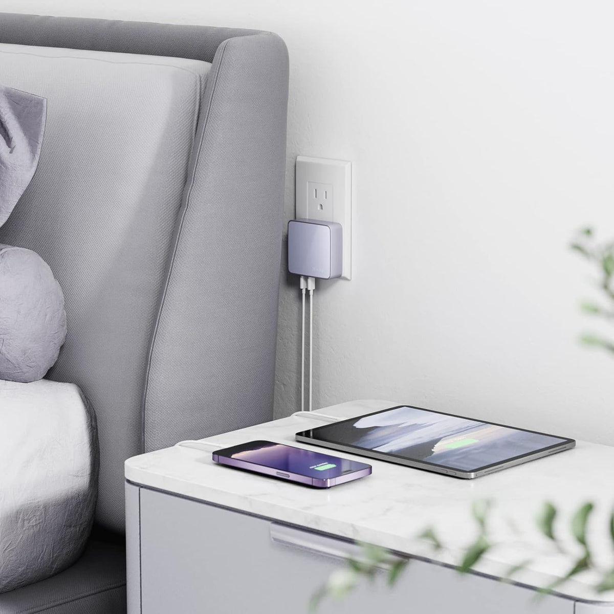 Nekmit USB C Charger, Thin Flat 52W 4-Port Fast Wall Charger with Two 20W Power Delivery and 2 USB Port for iPhone 14/14 Pro/14 Pro Max, Galaxy, Pixel, iPad Pro, AirPods Pro and More, Purple