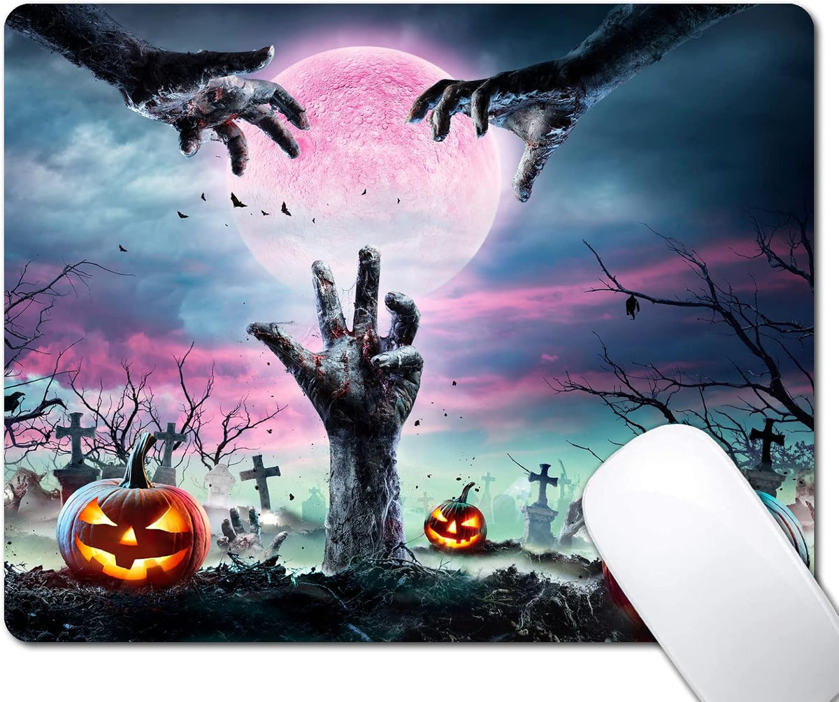 Horror Halloween Mouse Pad, Scary Night Mousepad for Design, Anti-Slip Rubber Base Wireless Mouse Pads for Laptop