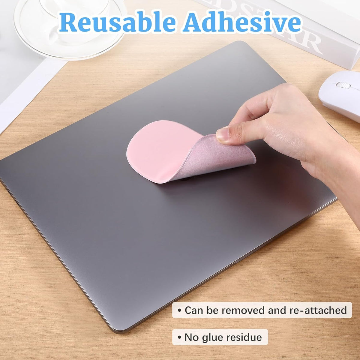GENZYRE Wireless Mouse Holder for Laptop, Slim Universal Stick-On Laptop Mouse Holder Sleeve Pouches, Self-Adhesive