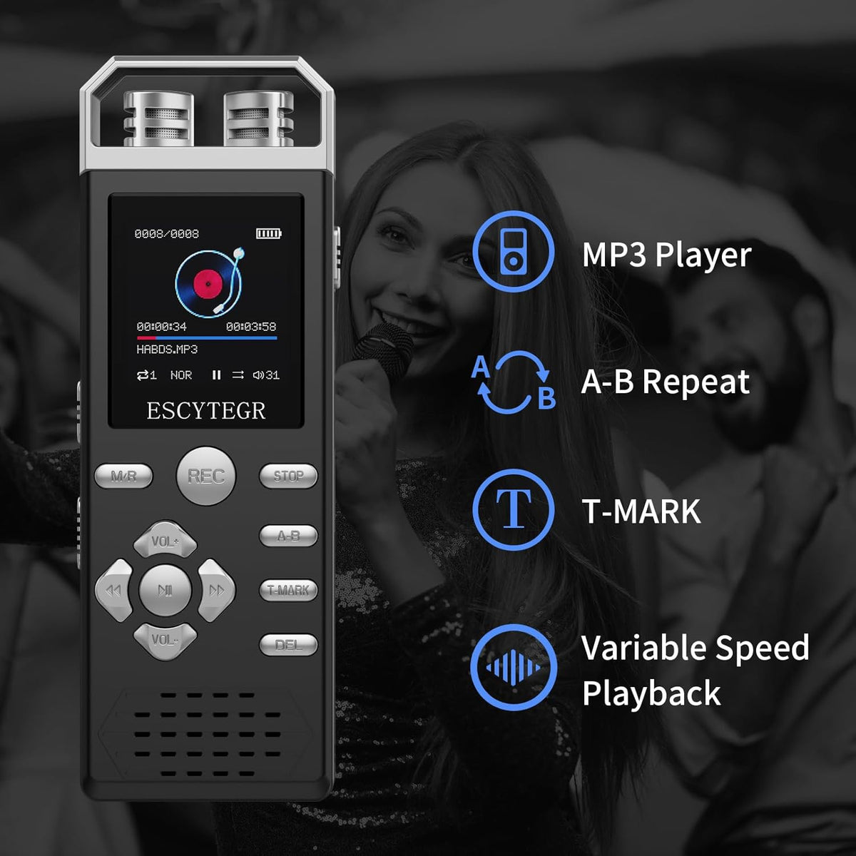 144GB Digital Voice Activated Recorder 1536KBPS Audio Voice Recorder with Playback Recording Device Dictaphone Sound Tape Recorder with Password Protection for Lectures,Meetings