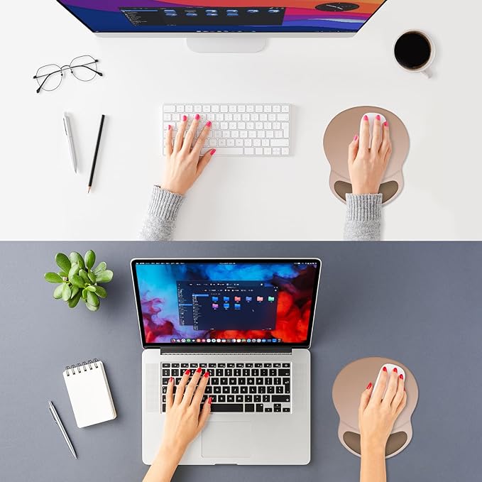 ITNRSIIET Ergonomic Mouse Pad with Comfort Gel Wrist Rest, Non-Slip PU Base, Smooth Textured Surface, Reduces Hand Fatigue & Wrist Pain, 8.7 x 7.2 Inch for Office Gaming Home, Soft Brown Gradient
