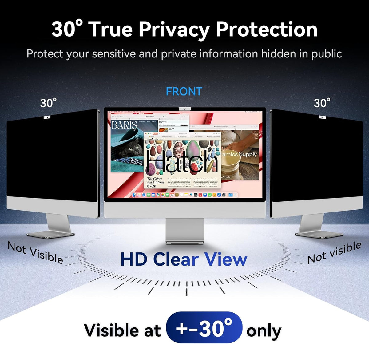 Privacy Screen for iMac 24 Inch 2021-2024 Destop Computer Monitor, Anti Glare Blue Light Filter Shield, Upgraded Anti Spy iMac Privacy Protector