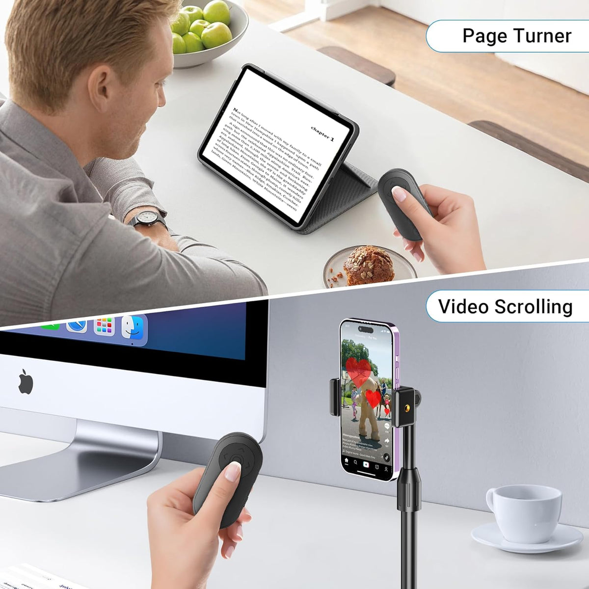 Wireless Camera Remote Control with Zoom for iPhone & Android, Versatile Shutter with Front/Rear Camera Switch for Photo & Video, Smartphone Remote Clicker for TikTok