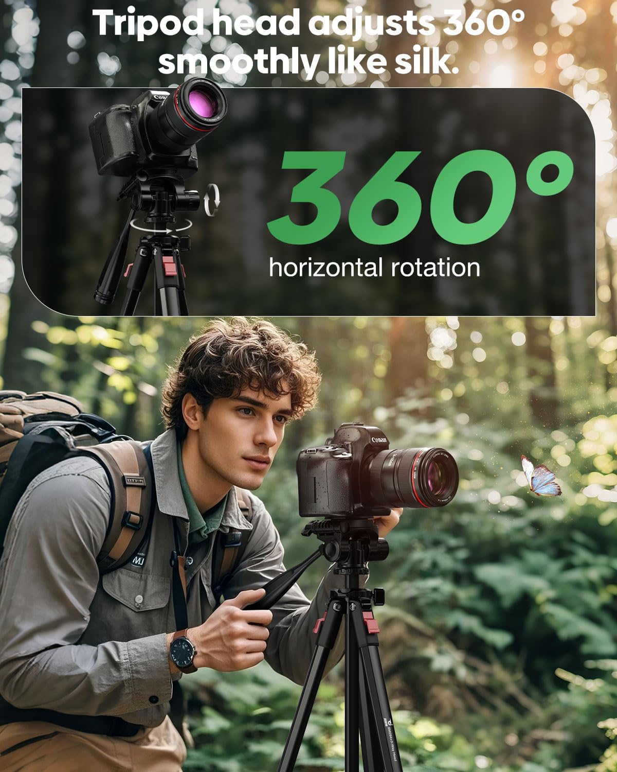 68" Lightweight Camera Tripod Stand, Compact Portable Travel Aluminum Tripod for DSLR/SLR, Compatible with Canon/Nikon/Phone (Supports 8.8 lbs, Weighs 2.46 lbs) Black
