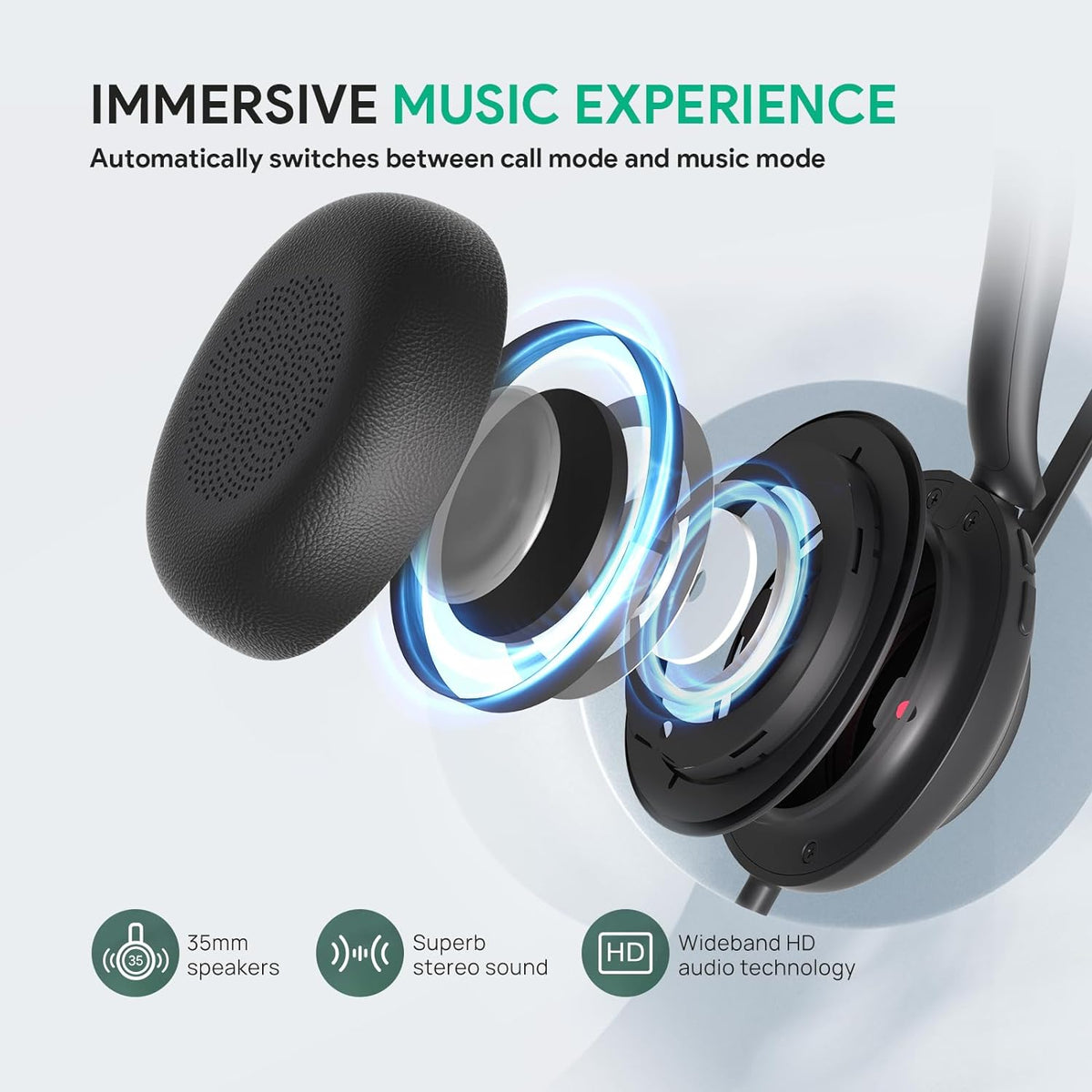 Yealink UH35 Wired Headset, USB Headset with Noise Cancelling Mic, Optimized for Skype and Zoom and Other Leading Conferencing Platforms, All-Day Comfort Design, Mute Button, Busylight