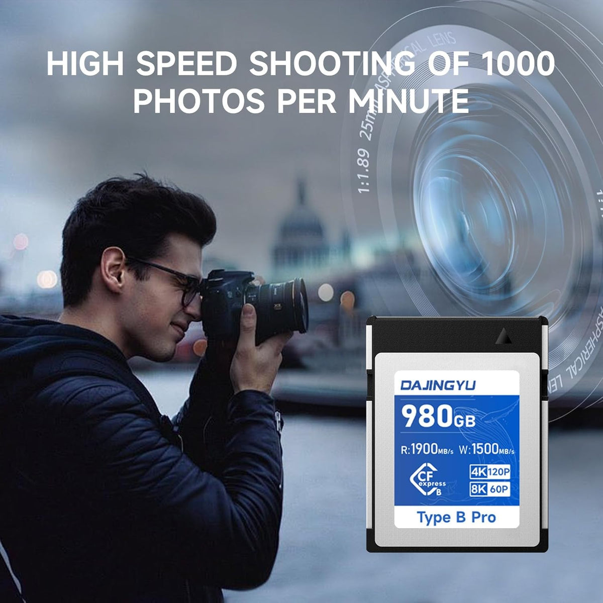 High Speed 980GB CFexpress Type B Memory Card 1900MB/s Read & 1500MB/s Write for 8K60P/4K120P Video Recording Compatible with Nikon Canon panasonic Fujifilm Camera