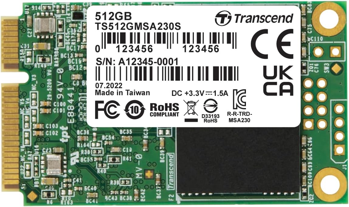 Transcend 512GB mSATA SSD with Dram Cache, Up to 560MB/s, Mini SATA III 6G/s Internal Solid State Drive for Ultrabook, Desktop, Tablet, PC, GPS, Server, 3D TLC NAND Flash, LDPC Error Correction, ECC