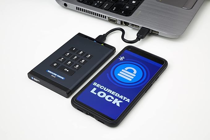 SecureData SecureDrive DUO 2 TB Encrypted External Hard Drive SSD FIPS 140-2 Level 3 Unlock via Keypad or Mobile TAA Compliant CJIS HIPAA CMMC GDPR Compliant | External Hard Drive Port : USB 3.0
