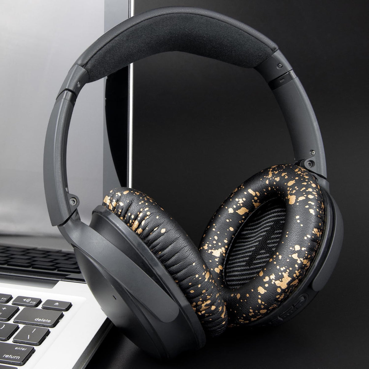 SoloWIT Replacement Earpads Cushions for Bose QuietComfort 35 (QC35) & Quiet Comfort 35 II (QC35 ii) Headphones, Ear Pads with Softer Leather, Noise Isolation Foam, Added Thickness (Black Gold)