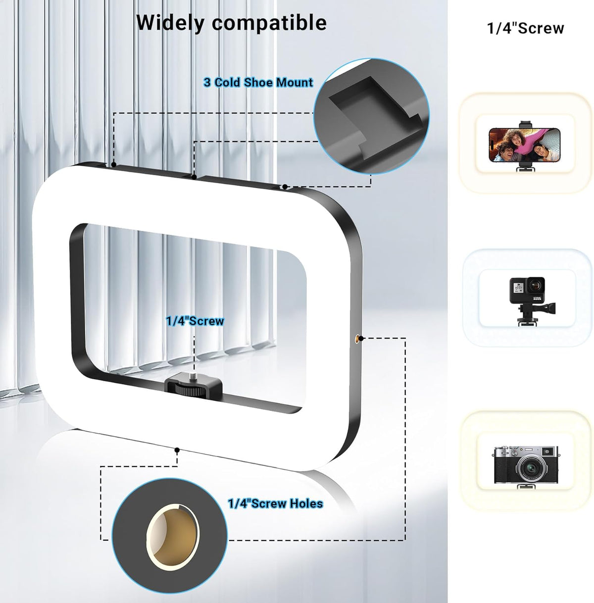 Rechargeable Ring Light Without Stand, Cordless Square Ring Light for 360 Photo Booth Accessories, Phone Video Stabilizer for iPhone with 4000mAh Built-in Battery for Video Recording Streaming