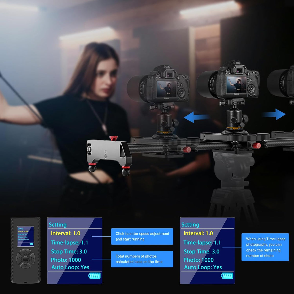 GVM 48"/120CM Carbon Fiber Motorized Camera Slider, Professional Camera Slider with Remote Control, Support Video Mode, Time Lapse Photography, Horizontal, Tracking and 120° Panoramic Shooting