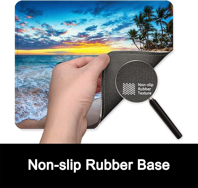 ITNRSIIET Mouse Pad with Stitched Edge Premium Textured Smooth Precise Operation Waterproof Washable Non-Slip Rubber Base Desktop Protection Mat, 10.2×8.3×0.12 inches, Beach