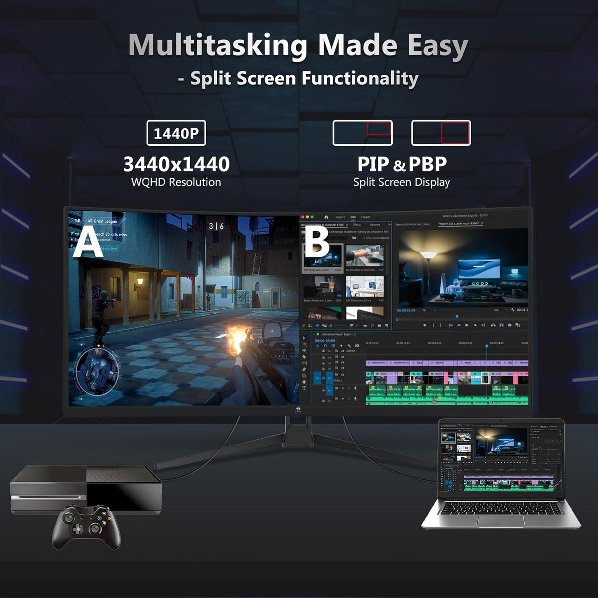 Z-Edge 34" Curved Gaming Monitor, WQHD 1440P 165Hz 144Hz PC Monitor, MPRT 1ms, 21:9 Aspect Ratio, 1500R, 16.7M Colors, 3000:1 Contrast, UG34 Frameless Bezel, 2X DP 1.4 Ports and 2X HDMI 2.0 Port