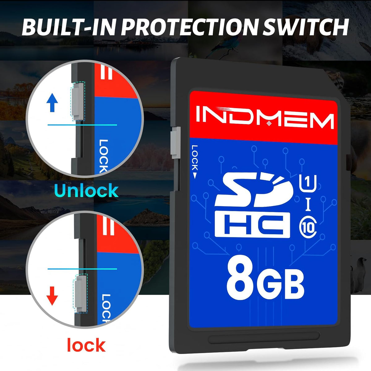 INDMEM SD Card 8GB, 8 Packs Class 10 8GB Flash Memory Card MLC Standard Secure Digital Cards Camera Card