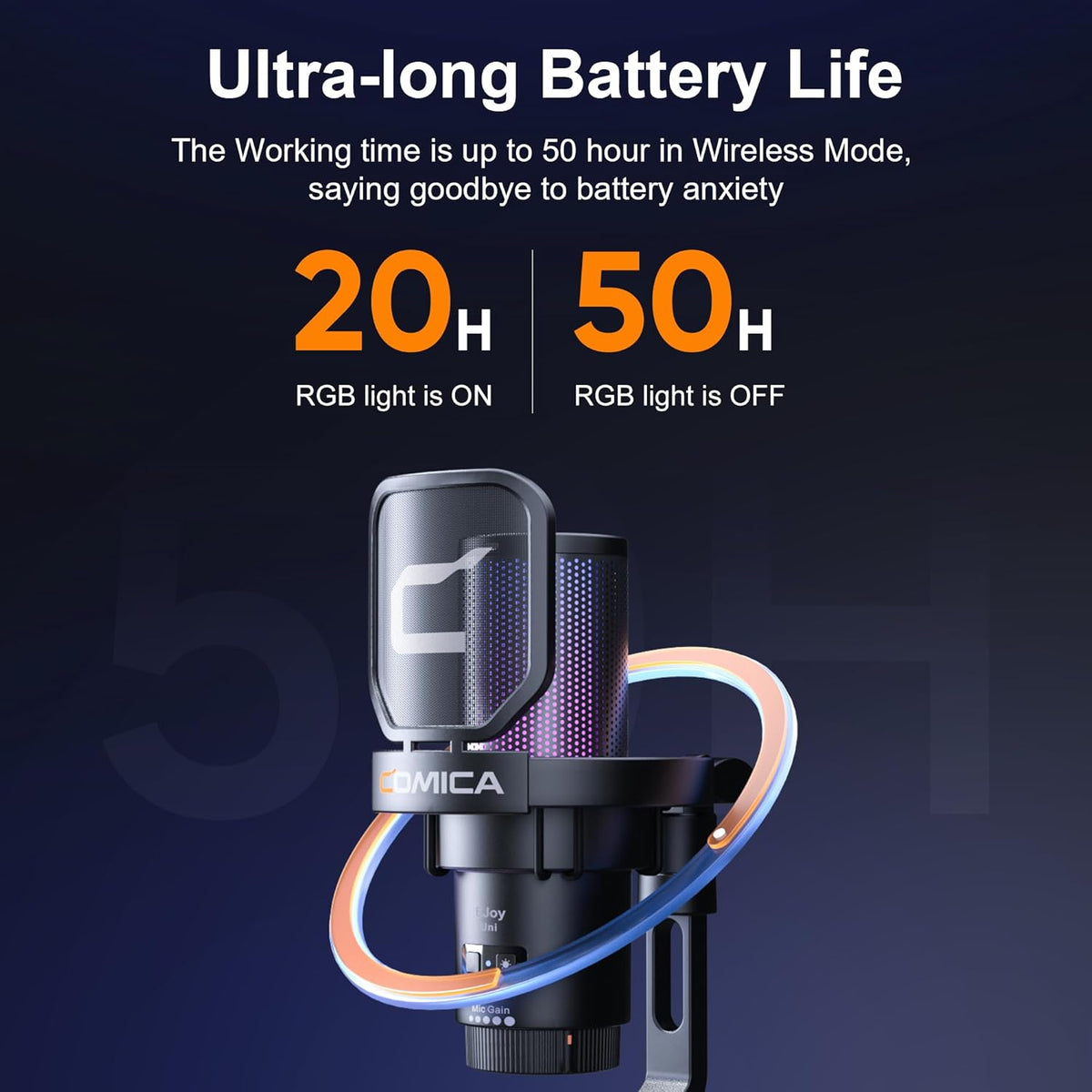 COMICA Ejoy Uni PRO(D) USB Wireless Gaming Microphone with Noise Cancellation, RGB Lights, Monitoring, Muting, Streaming Mic for Computer, PS5, PS4, Streaming, Podcast, Chat, Twitch, Discord