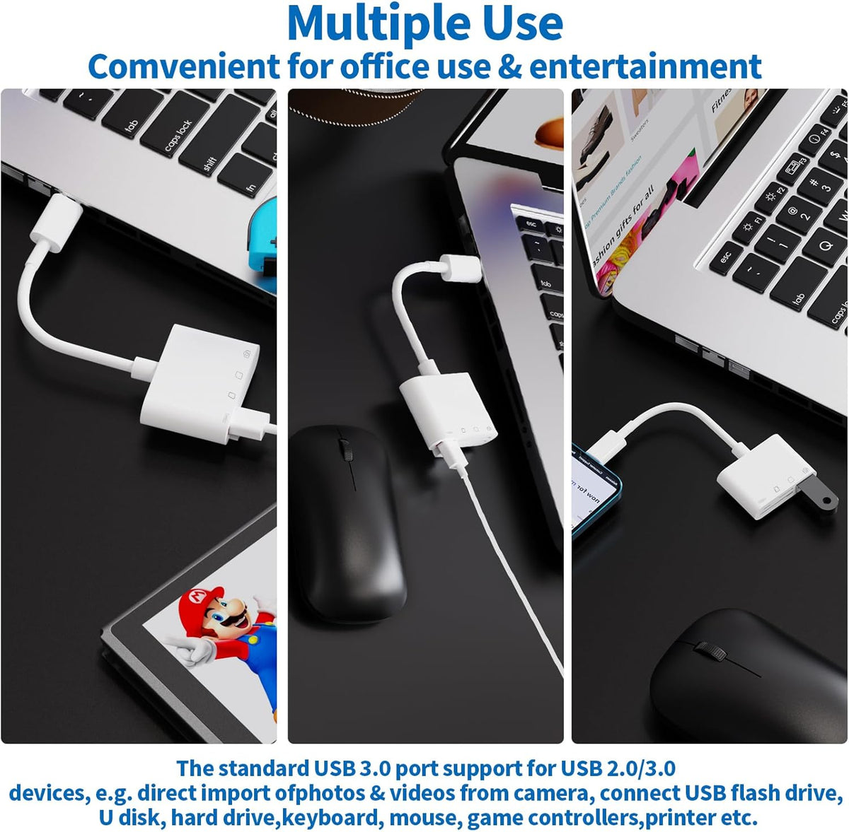 USB-C to SD Card Reader for iPhone iPad with USB OTG Camera Adapter, 4 in 1 Camera Connection Kit, iPhone Adapter with Fast Charging Port, for iPad,iPhone 16 15Pro Max, MacBook Pro/Air, Samsung