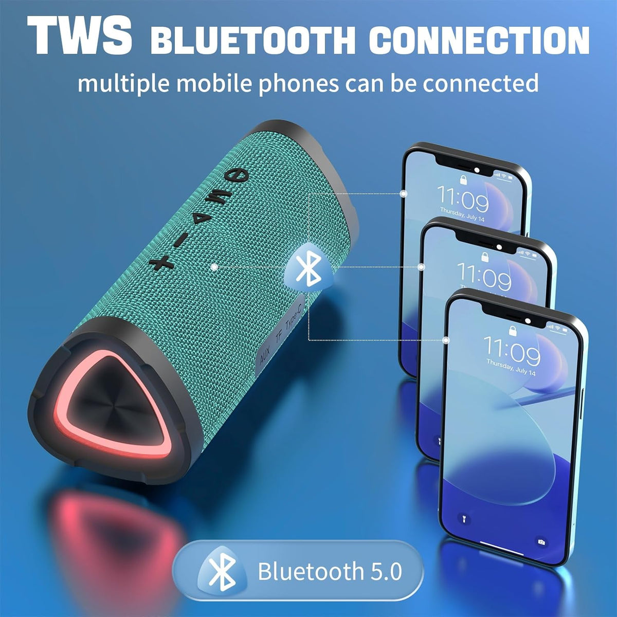Vanzon V40 Bluetooth Speakers, Portable Wireless Speaker V5.0 with 24W Loud Stereo Sound, 24H Playtime, TWS & IPX7 Waterproof, Suitable for Travel, Home and Outdoors-Light Green (HIJ)
