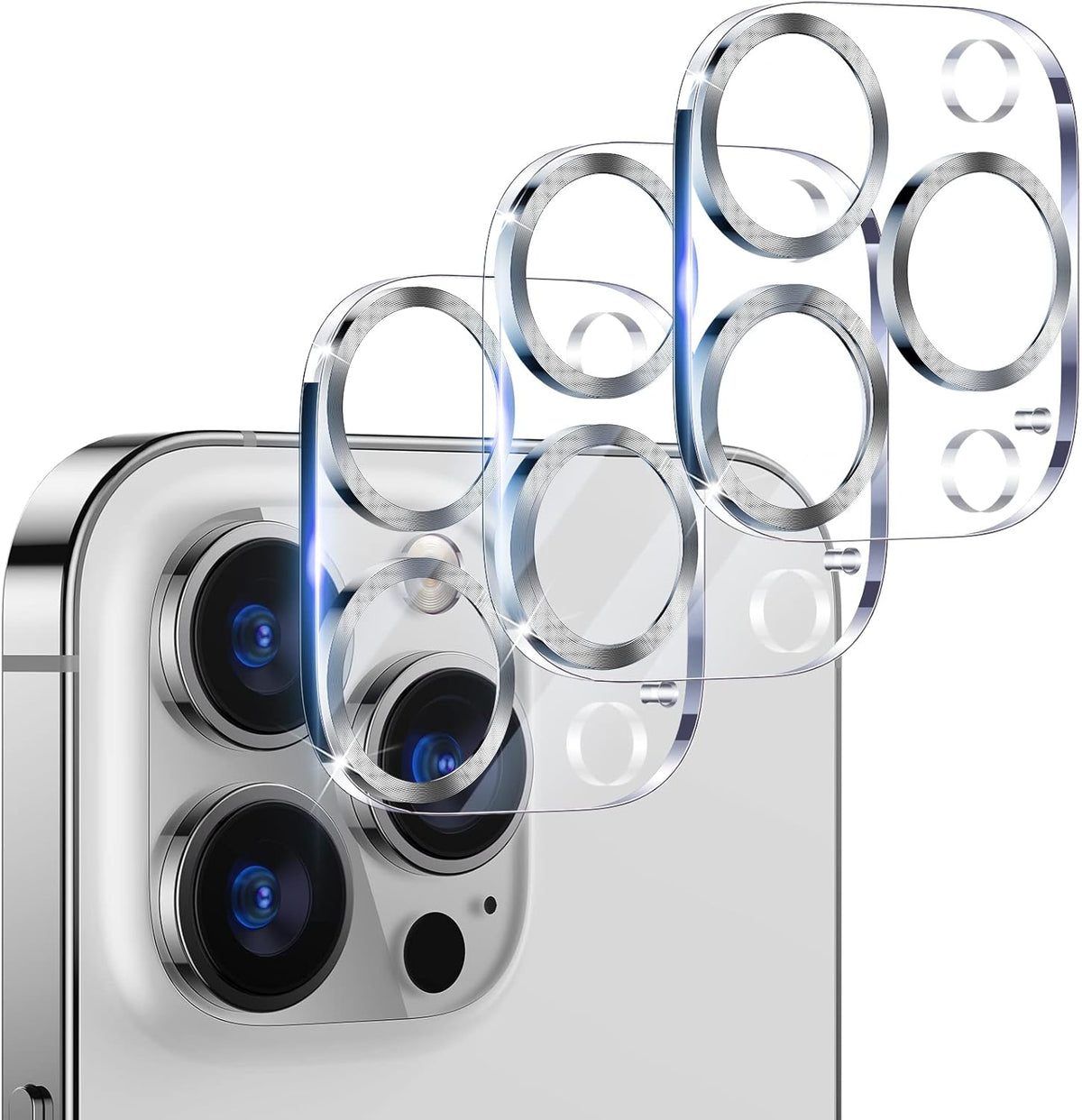 UniqueMe [ 3 Pack] Compatible with iPhone 12 Pro Max 6.7" Camera Lens Protector Tempered Glass,[Case Friendly][New version][Scratch-Resistant][Easy Installation] -Silver
