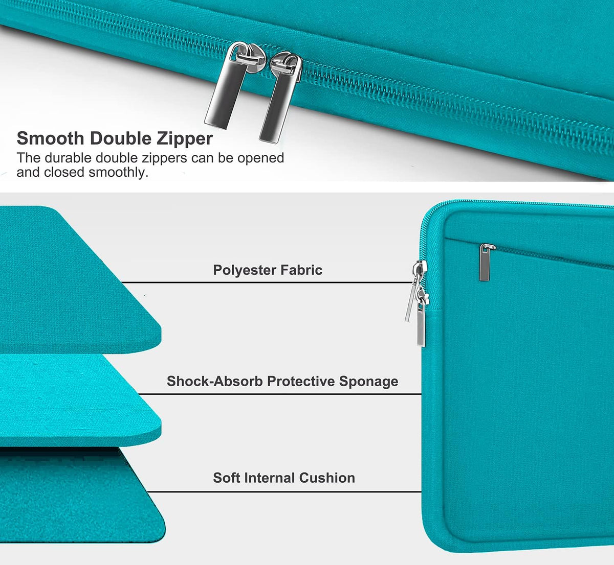 Laptop Sleeve Bag 15.6 inch, Durable Computer Carrying Bag Protective Case Briefcase Handbag with Front Pocket, Slim Laptop Case Cover for 15.6 Inch HP, Dell, Lenovo, Asus, Notebook, Light Blue