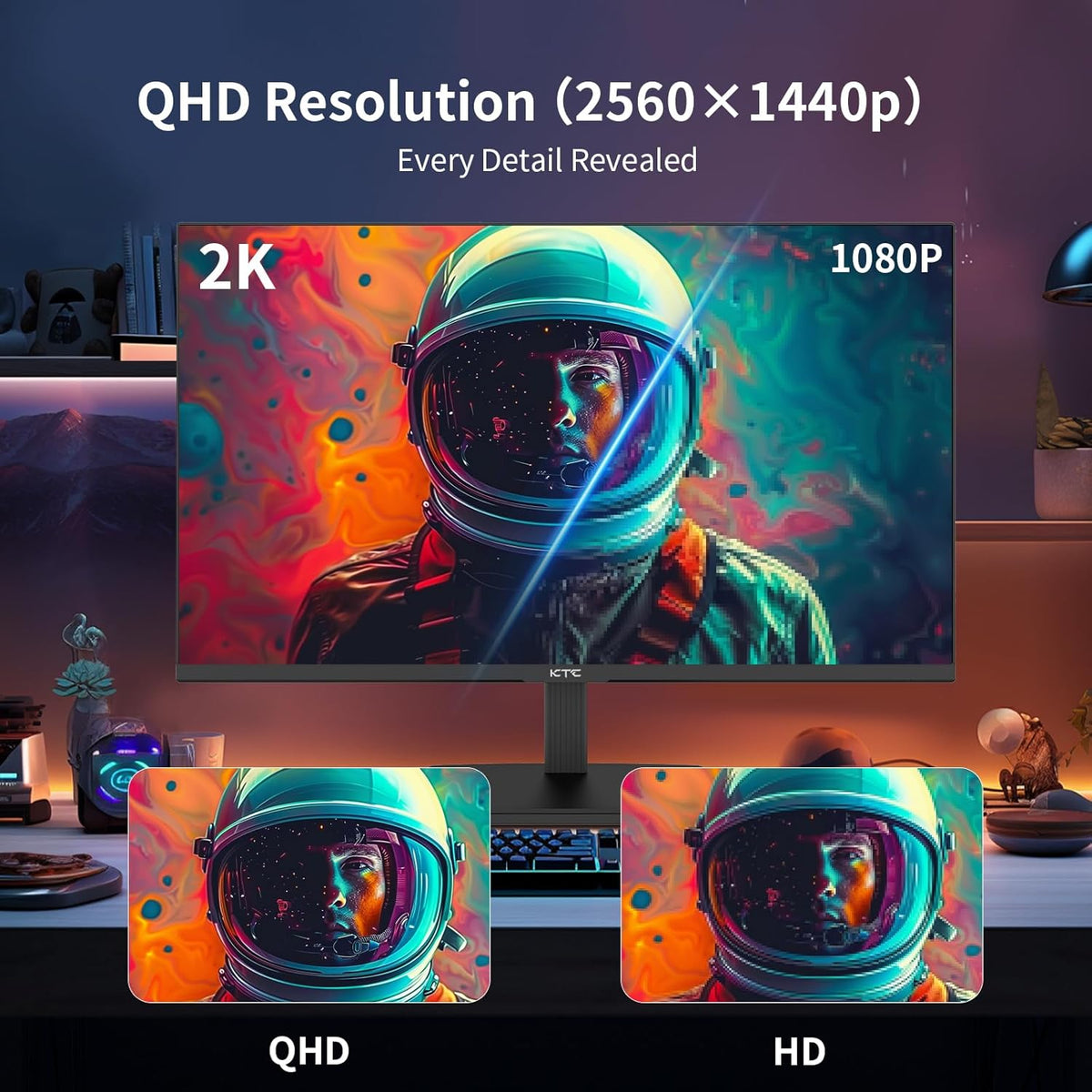 KTC 24 Inch QHD 100Hz Computer Monitor IPS 2K, 1300:1 Contrast, Anti-Blue Light Screen, 122% sRGB, FreeSync & G-Sync Compatible, HDMI2.0 & Display Port 1.4, PC Monitor for Gaming Office Work H24T27