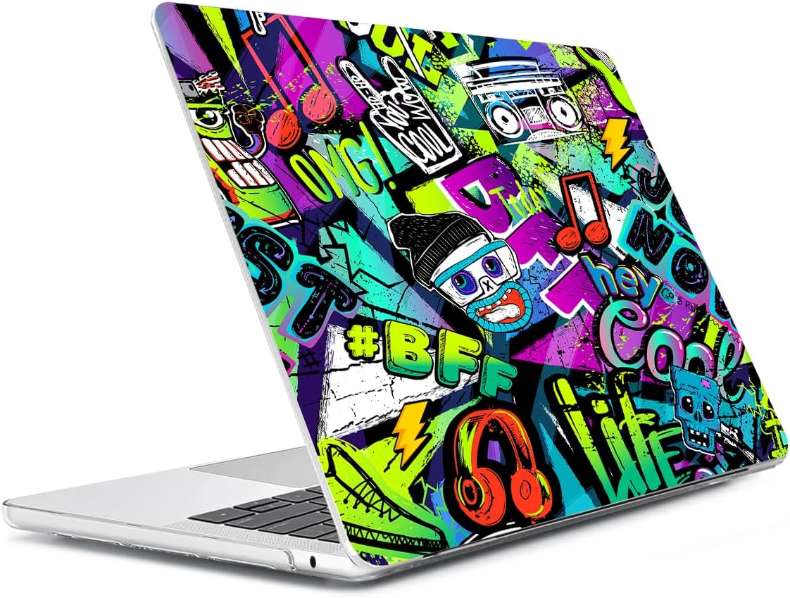 Compatible with MacBook Air 13 inch Case 2025 2024-2022 M4 A3240 M3 A3113 M2 A2681, Plastic Hard Shell&Keyboard Cover&Screen Film&Webcam Cover for MacBook Air 13.6 inch Case, Cool Graffiti