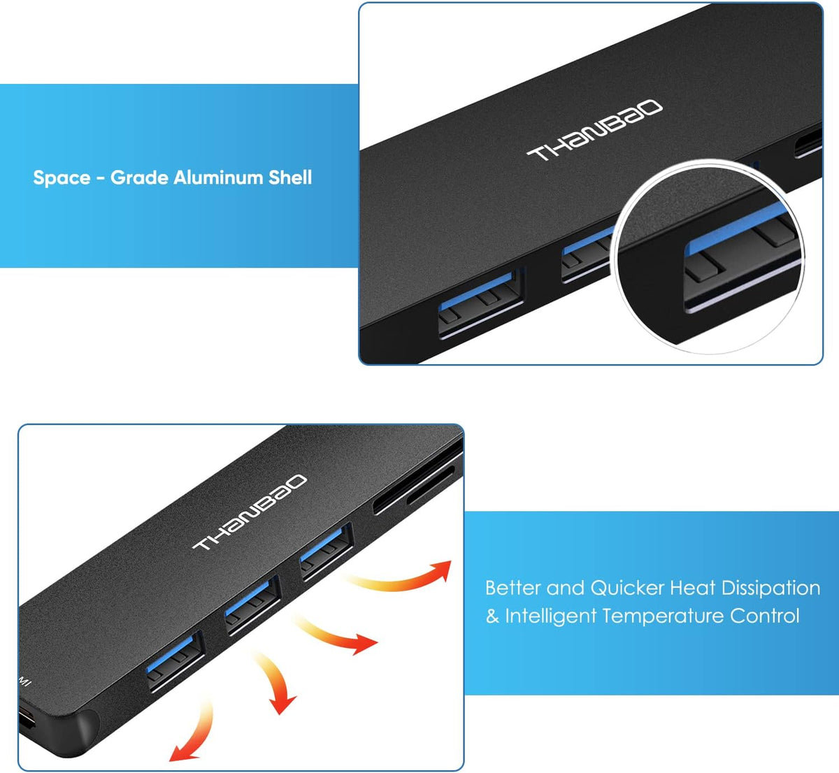 USB C Hub Multiport Adapter USB C Dongle for MacBook Pro, 7 in 1 Dongle USB-C to HDMI, 3 USB 3.0 Ports, SD/TF Card Reader Compatible for MacBook Pro, XPS More Type C Devices