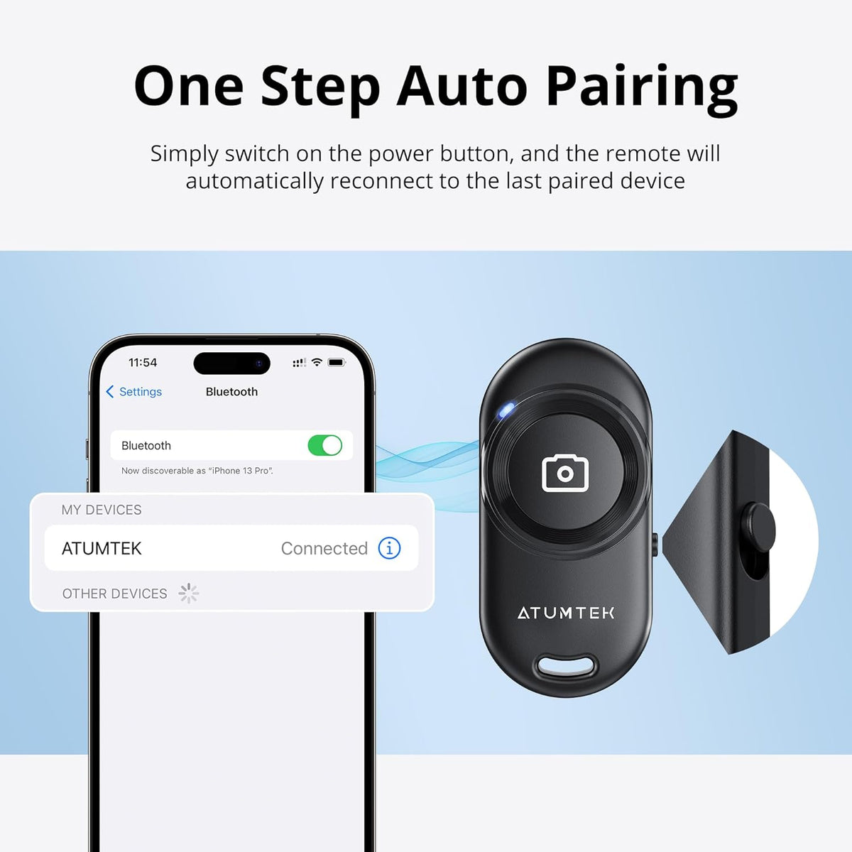 ATUMTEK Camera Remote Shutter for iPhone and Android Smartphones (2 Pack), Wireless Phone Remote Control Selfie Button for Photos and Videos (Bluetooth 5.2), Wrist Strap Included, Black Stylish