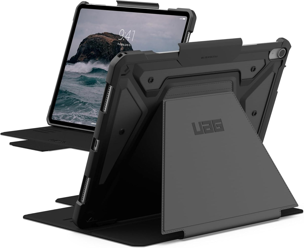 URBAN ARMOR GEAR UAG Designed for iPad Air 13" Case (1st/2nd Gen 2024-2025) M3 A3268 A3269 - Rugged Multi-Angle Viewing Folio Protective Cover w/Pencil Holder & Adjustable Stand, Metropolis SE Black