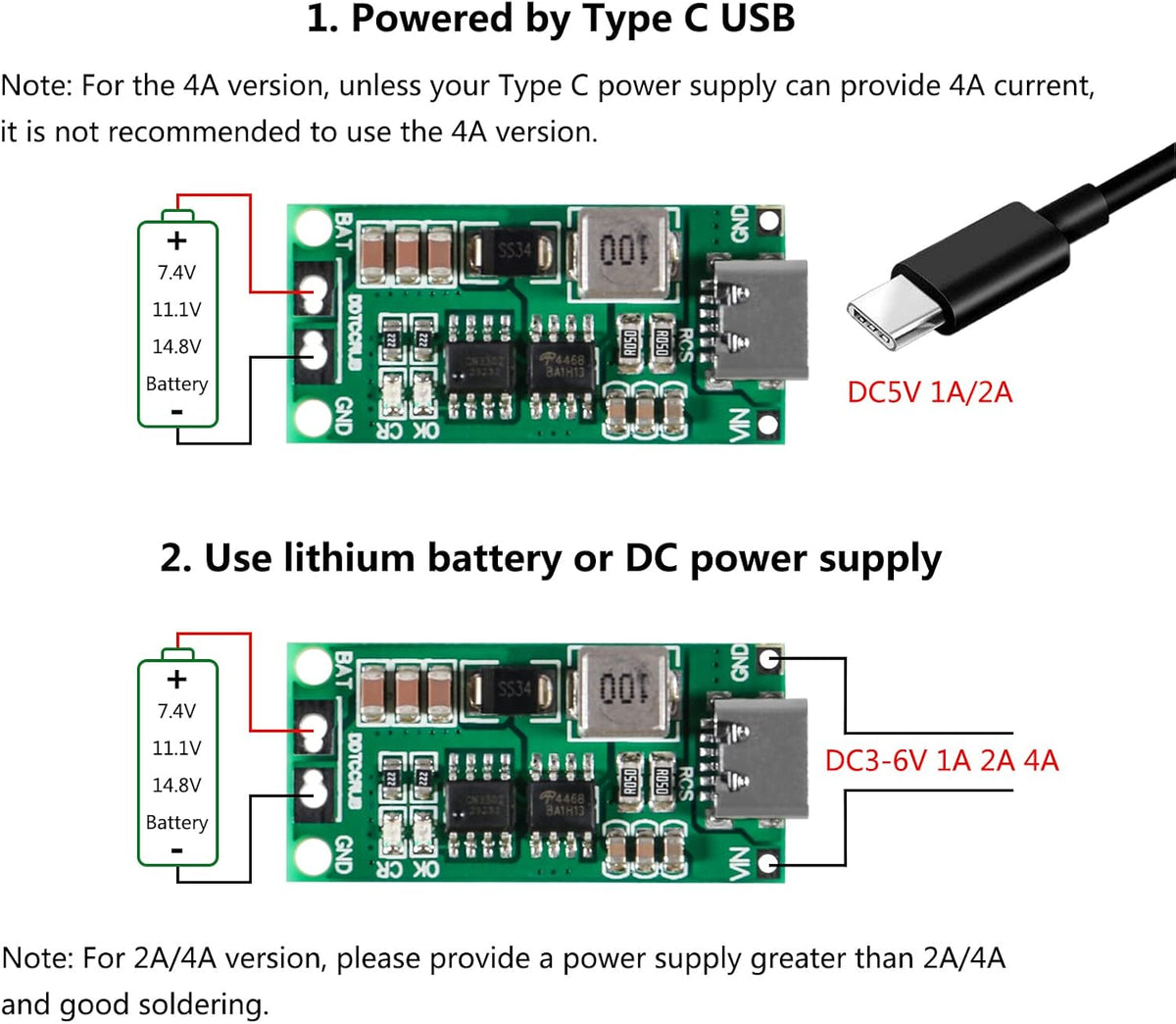 AITIAO 2PCS 2S 3S 4S 1A 2A 4A 18650 Bank(4S 4A) Type C BMS Lithium Battery Charger Board USB C Step-up Boost Module