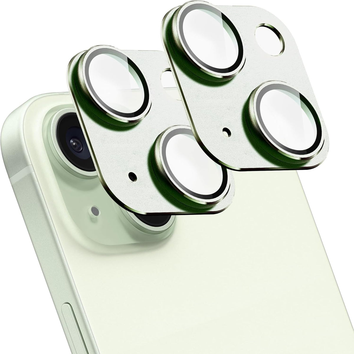 2 Pack Camera Lens Protector for iPhone 15 / iPhone 15 Plus,[Not Easy to Breakn ] AR Tempered Glass Strong Adsorption Metal Camera Cover Screen-Light Green