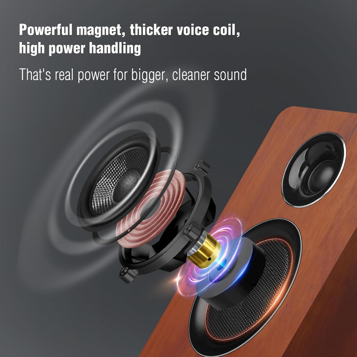 Computer Speakers for Desktop PC, Active Bookshelf Speaker with 3‘’ Carbon Fiber Woofer and Silk Film Tweeter ,Supports Bluetooth 5.3, USB-C, AUX/RCA Input for Record Player TV - Brown Stereo Set