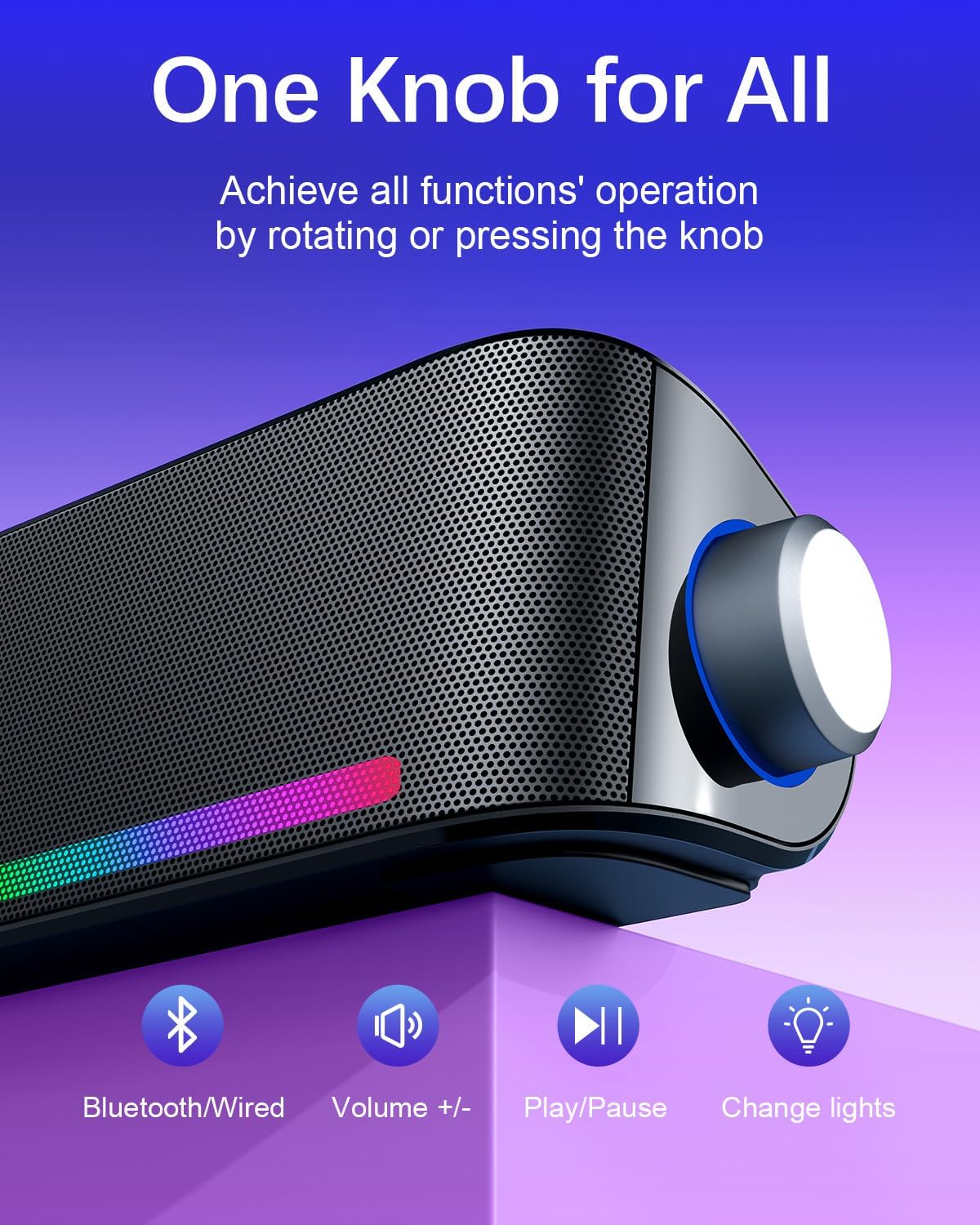 Computer Speakers, Hi-Fi Sound Quality Computer Sound Bar, Bluetooth 5.0 & 3.5mm Wired PC Speakers with 4 Dynamic Lighting Modes, USB Powered Speakers for PC, Desktop, Laptops, Phones, Monitors, Xbox