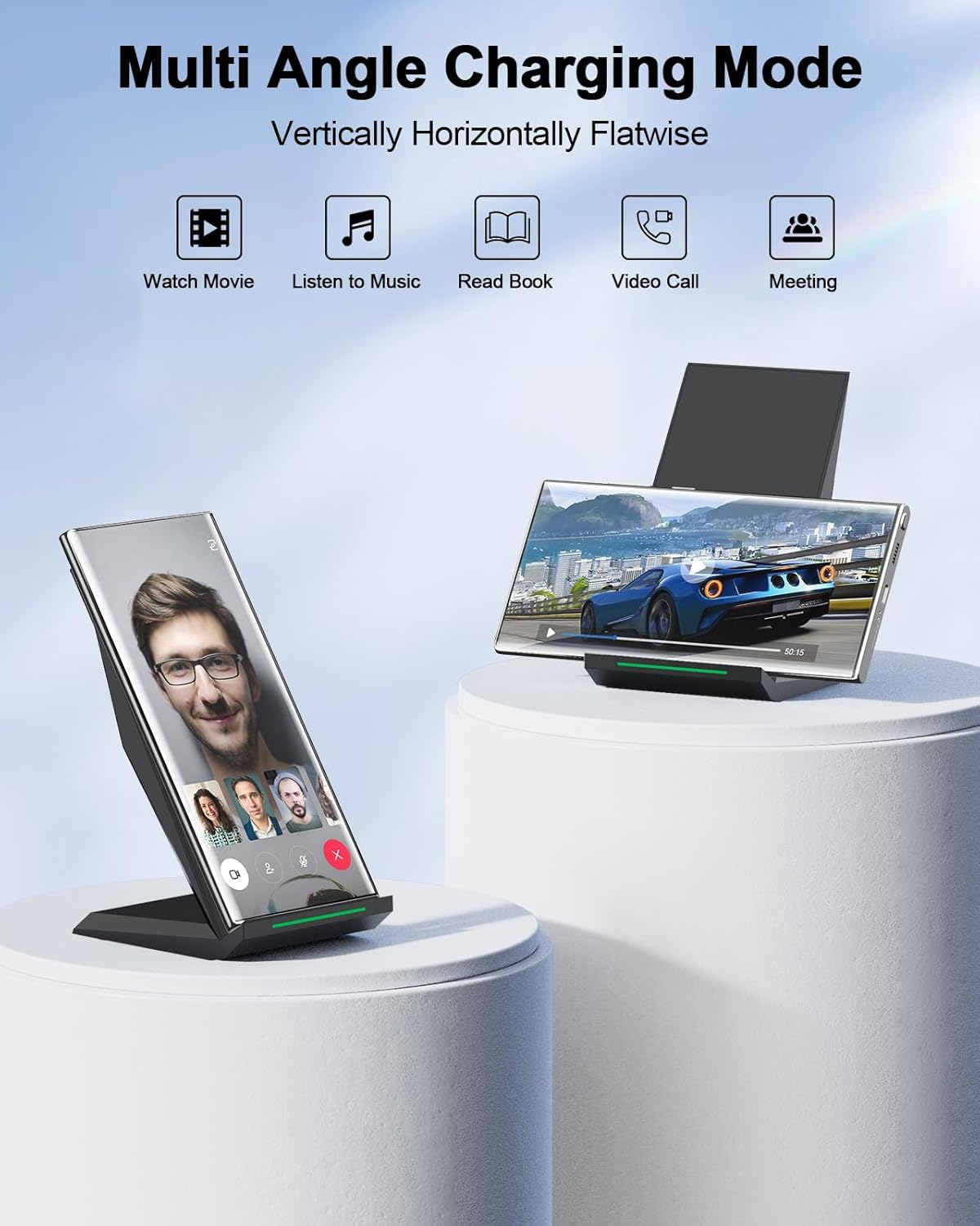 Fast Wireless Charger, [2 Pack] NANAMI Qi Certified Wireless Charging Stand for iPhone 16/16 Plus/16 Pro/16 Pro Max/15/14/13/12/12 Pro Max, Samsung Galaxy S24/S24 Ultra/S23/S22/S21/S20, Pixel 6/5/4XL