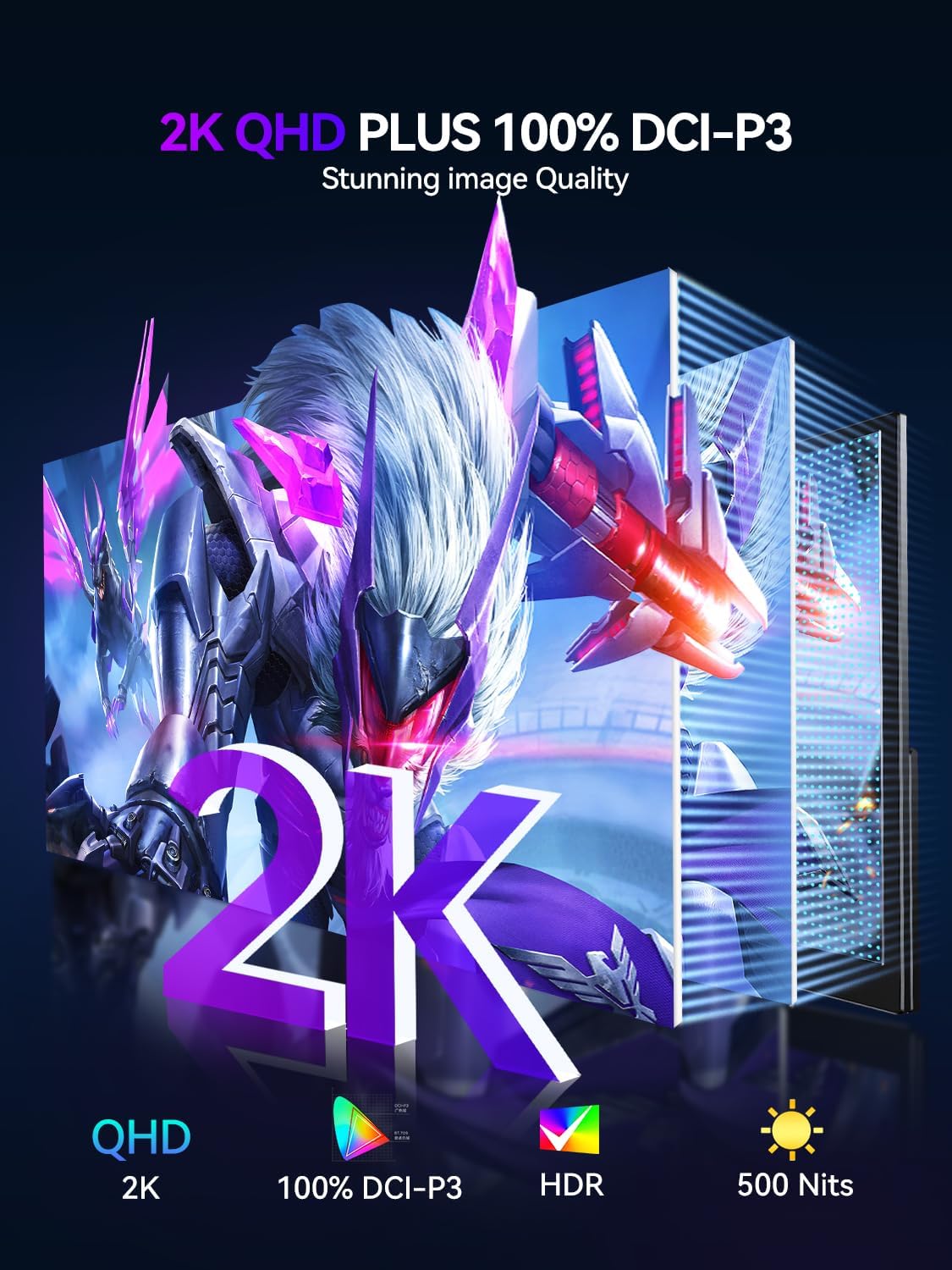 UPERFECT QLED Portable Monitor 2K 144HZ 18'' 100% DCI-P3 500Nits w/VESA & Stand 180° Adjustable Ultra-Slim & Lightweight Frameless FreeSync IPS HDR Gaming Display, Travel Second Monitor for Laptop