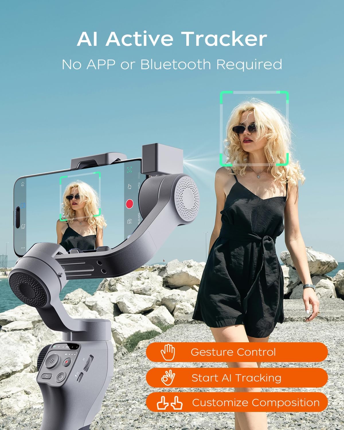 FUNSNAP Capture5 Gimbal Stabilizer for Smartphone, Magnetic AI Tracker Fill Light Remote Control 500g Payload, 3-Axis Phone Gimbal for Android & iPhone 16 15 Pro Max for Video Recording