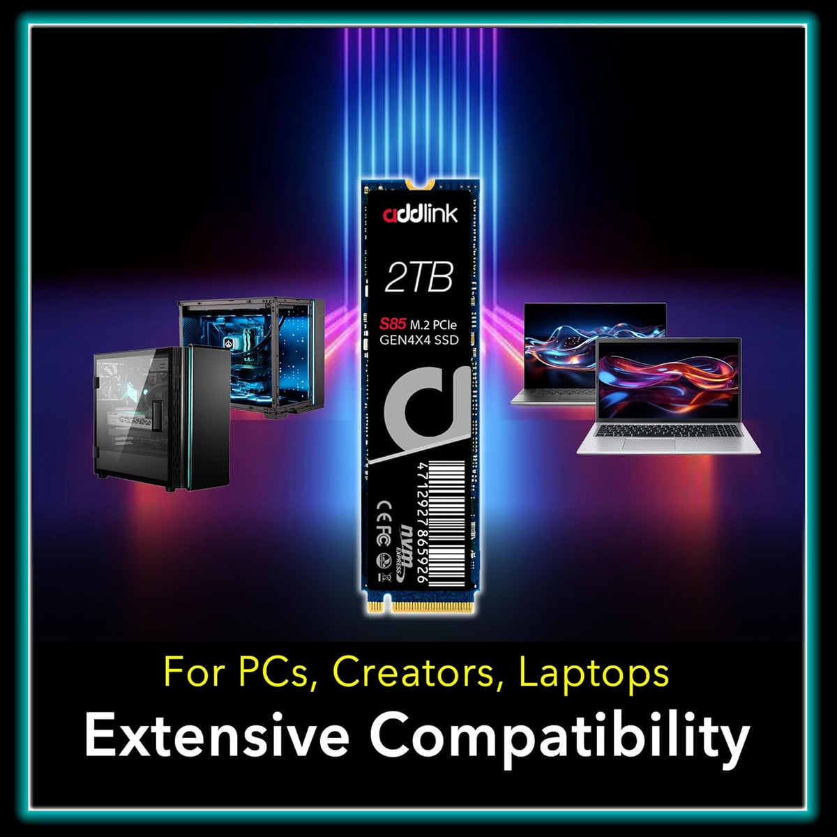 Addlink S85 2TB M.2 PCIe NVMe Gen4 Memory Expansion SSD, Speed Up to 6000 MB/s, Internal Solid State Drive with HMB Technology for Laptop, Gaming and Creators