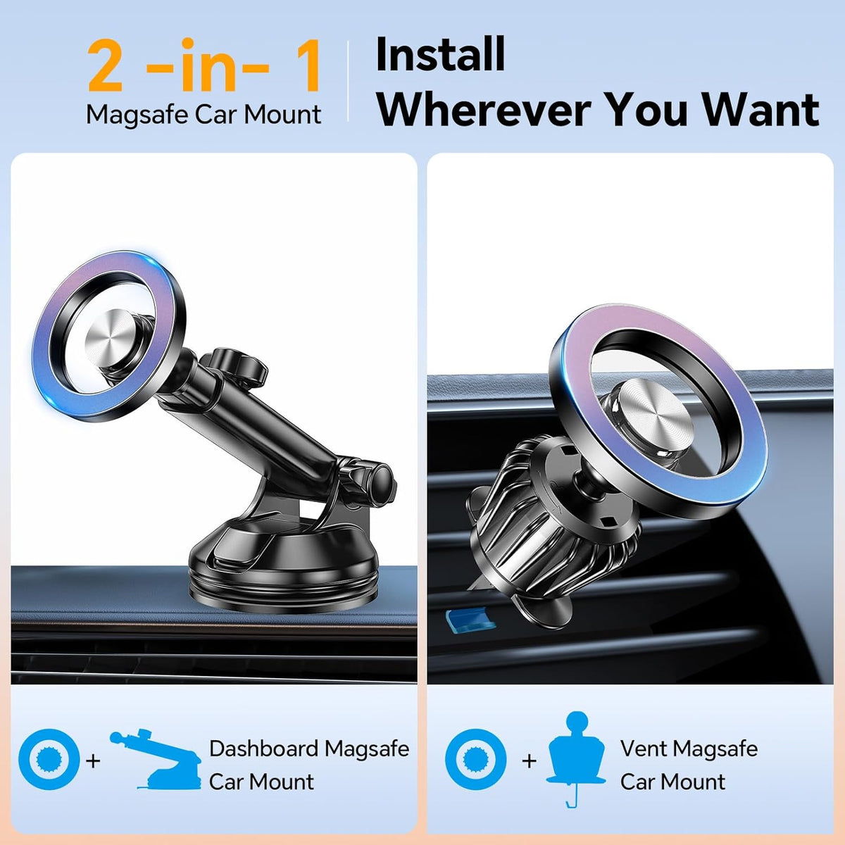 for MagSafe Car Mount【 Windshield + Vent + Dash 】 Magnetic Phone Holder for Car Phone Holder Mount Cell Phone Holders for Your Car Truck Suction Car Phone Mount for iPhone 16 Pro Max 15 14 13 12 Plus