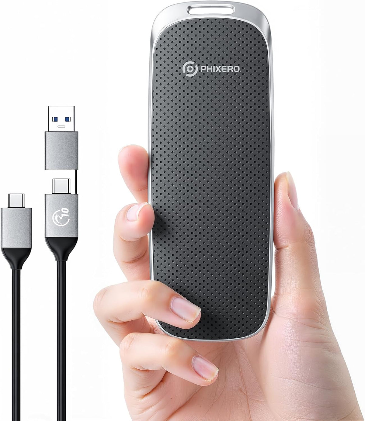PHIXERO P10PRO External NVMe SSD 512GB, Up to 1050MB/s, USB 3.2 Gen2, Includes 2-in-1 USB C Cable, Portable Hard Drive for iPhone 15+/Android/Windows/Mac, Black