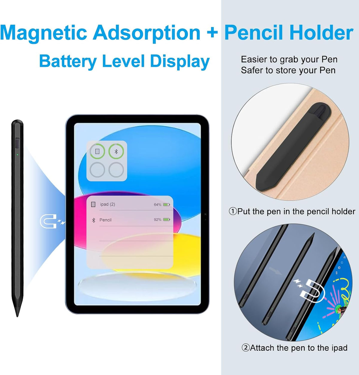Stylus Pen for iPad 2018-2025 with Palm Rejection, Apple Pencil for Pad11th/10th/9th/8th/7th/6th Gen, iPad Pro 11/12.9 inch, New iPad Air 2025 11&13-inch(M3/2) /5th/4th/3th Gen, iPad mini 6th/5th