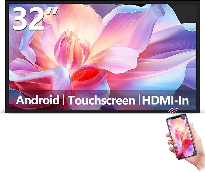 32 Anti-Glare 500Nits Capacitive Touchscreen Industrial Monitor Digital Signage Display for Advertising Reverse Control Laptop Wireless Screen Mirroring Built-in Speakers USB HDMI Ports