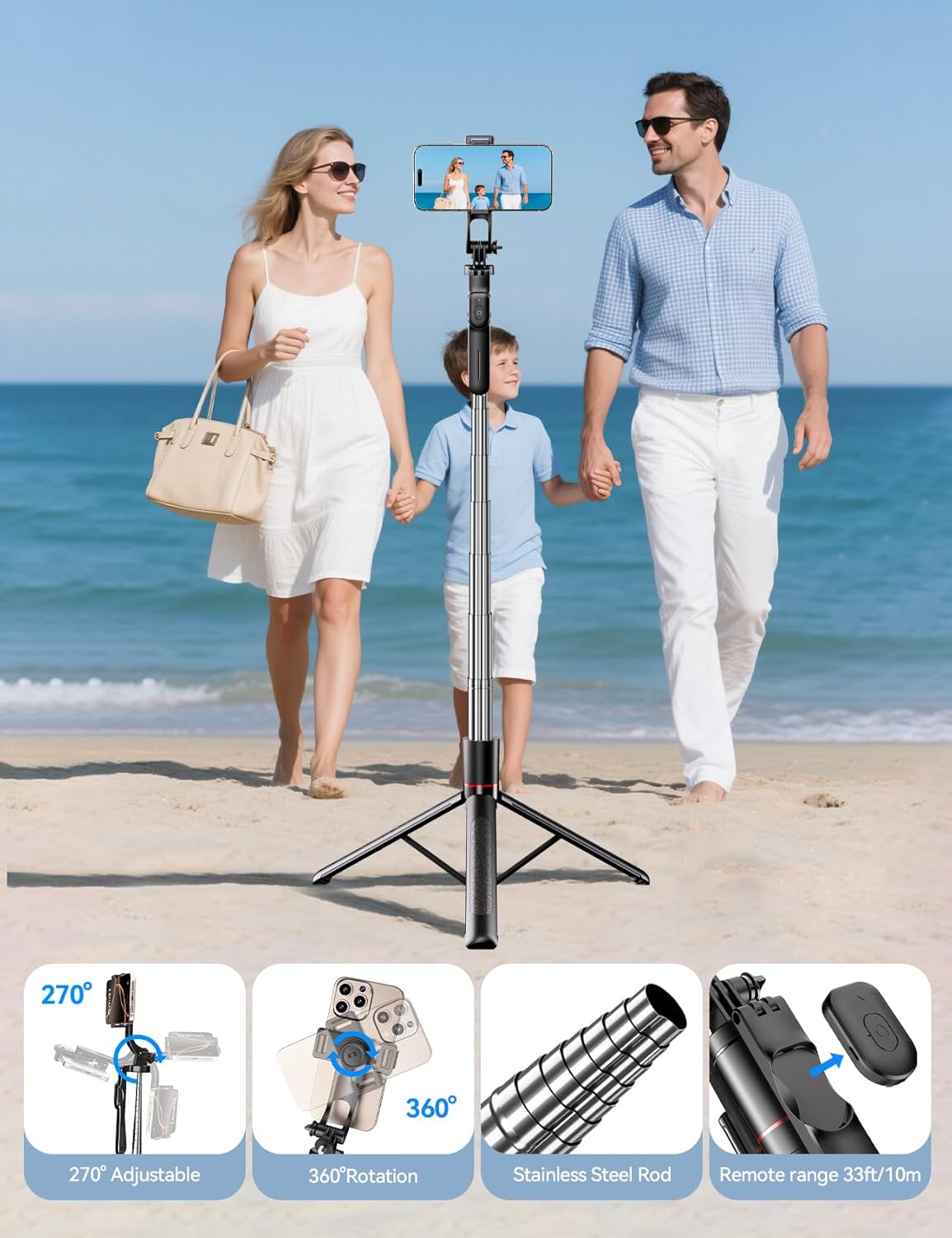 Takerers 67" Cell Phone Tripod Stand & Selfie Stick with Wireless Remote, All in One Multifunctional Selfie Stick Tripod for iPhone Android Action Camera GoPro Insta360 DJI OSMO Pocket 3 Accessories