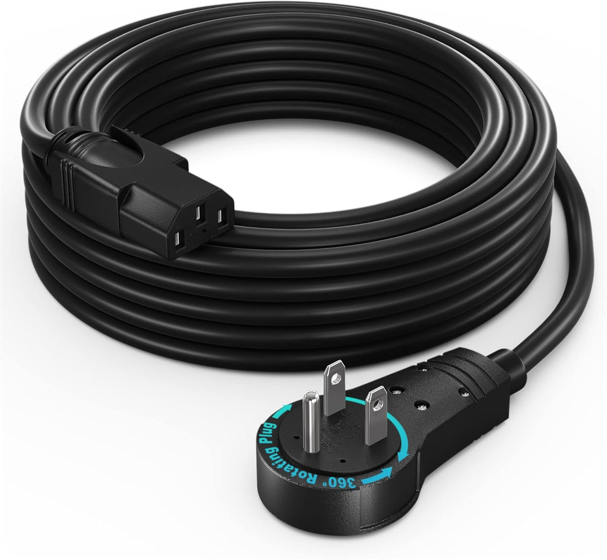 Maximm Monitor Computer Power Cord 15 Ft Flat Plug 360° Rotating PC Cable 3 Prong for, Desktop, Printer, Scanner, 16 AWG NEMA 5-15P to IEC13 - UL Certified