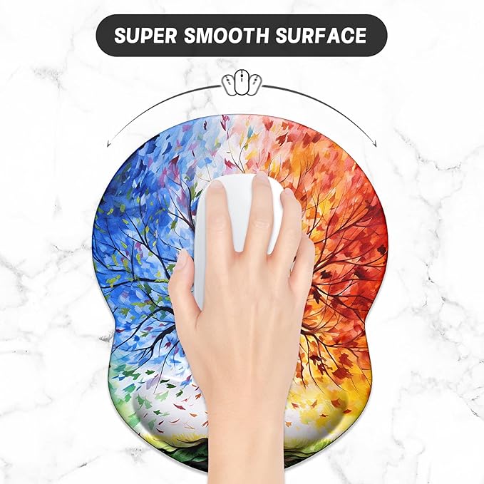 ITNRSIIET Ergonomic Mouse Pad with Gel Wrist Support Small Wrist Rest Smooth Surface Non-Slip PU Base Comfortable Office Supplies Pain Relief, 8.7 x 7.2 inches, The Tree of Life