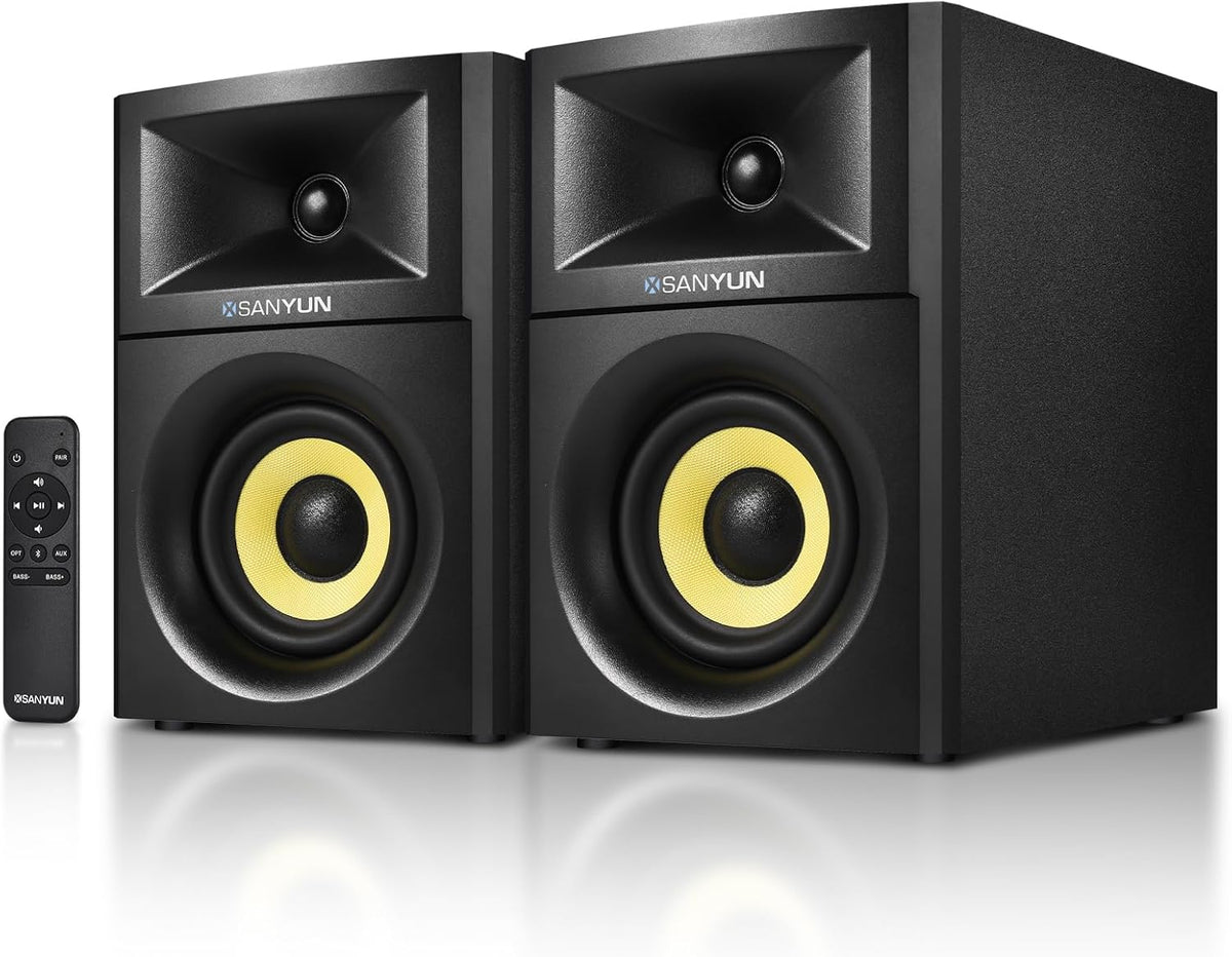 SW205 4" Bookshelf Speakers | Immersive HiFi Audio with Virtual Surround | Flagship DAC/DSP Engine | Geometric Diffusion Cabinet | 80W, Bluetooth 5.4/Optical/AUX Inputs, Wireless Remote, Black