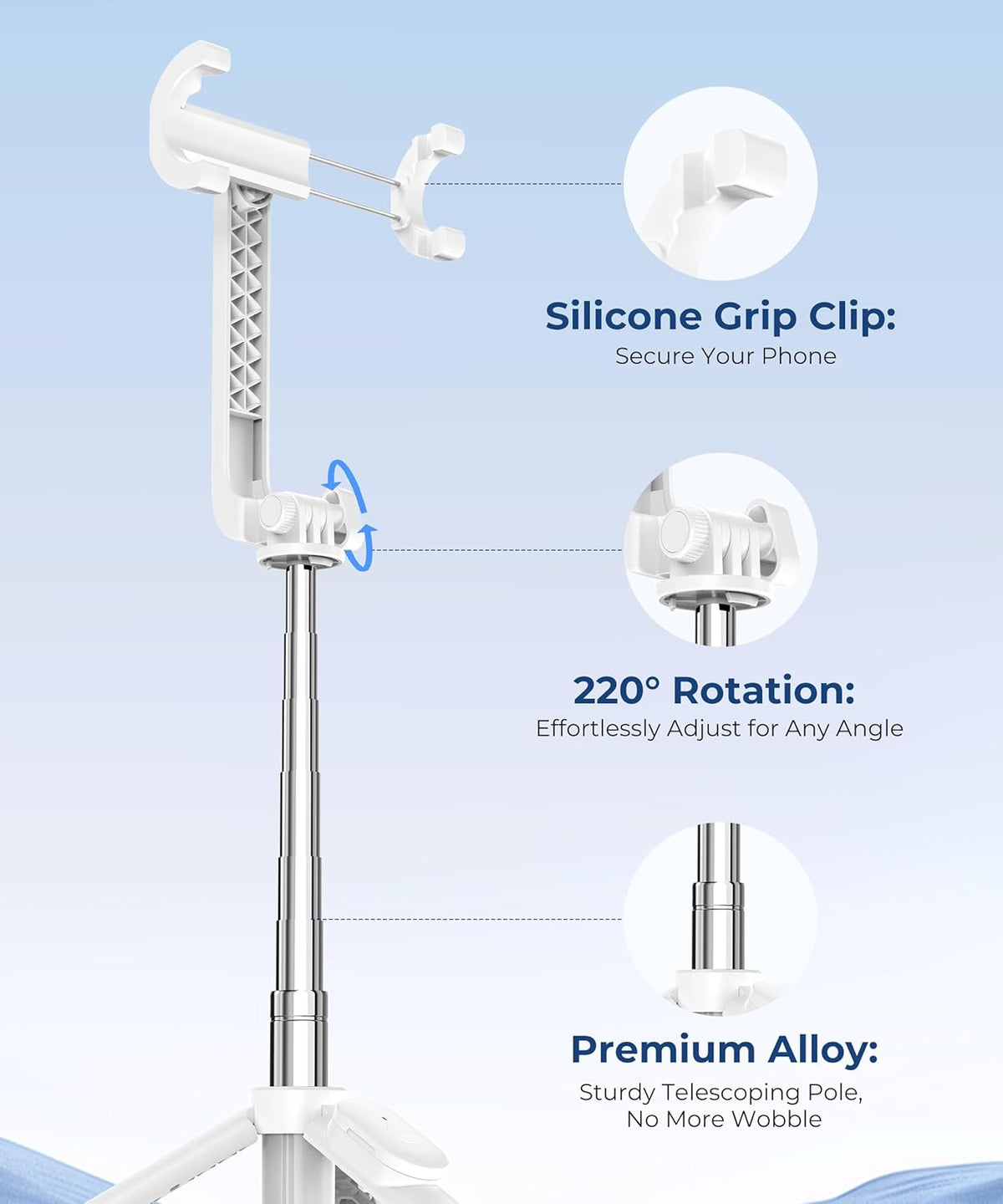 67‘’ Selfie Stick, Phone Tripod with Wireless Remote Control, Portable Selfie Stick Tripod for Photograph, Live Streaming, Video Recording, Compatible with All Cell Phones, White