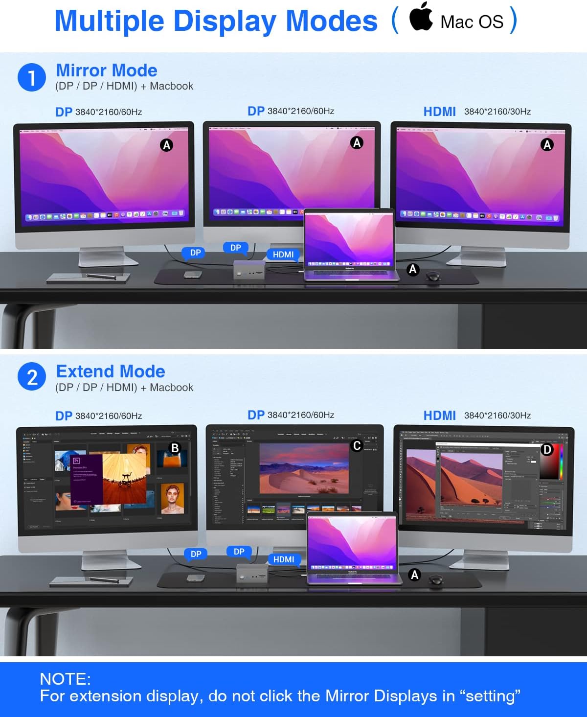 TOTU Upgraded Universal USB-C 4K Triple Display Docking Station with Charging Support for MacBook Pro & Windows Type C Systems (2 4K DP, HDMI, 6 USB Ports, 60W USB PD),Extended Display for macOS