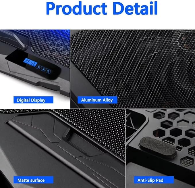 Laptop Cooling pad for Dell Inspiron 7300 Gaming laptops Laptop Cooler with 4 Fans LCD Display Screen 4 Height 2 USB-A Port Laptop Stand