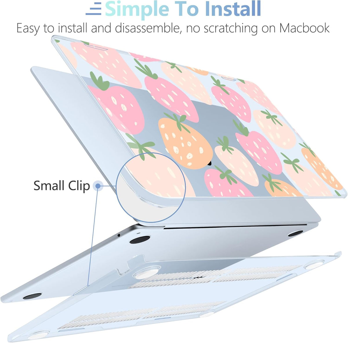 MEEgoodo for M4/M3/M2 MacBook Air 15.3 inch Case 2025 2024 2023, Case Fit Model (A3241/A3114/A2941) for MacBook Air 15 inch, Laptop Hard Shell with Keyboard Cover, Cute Drawn Strawberries