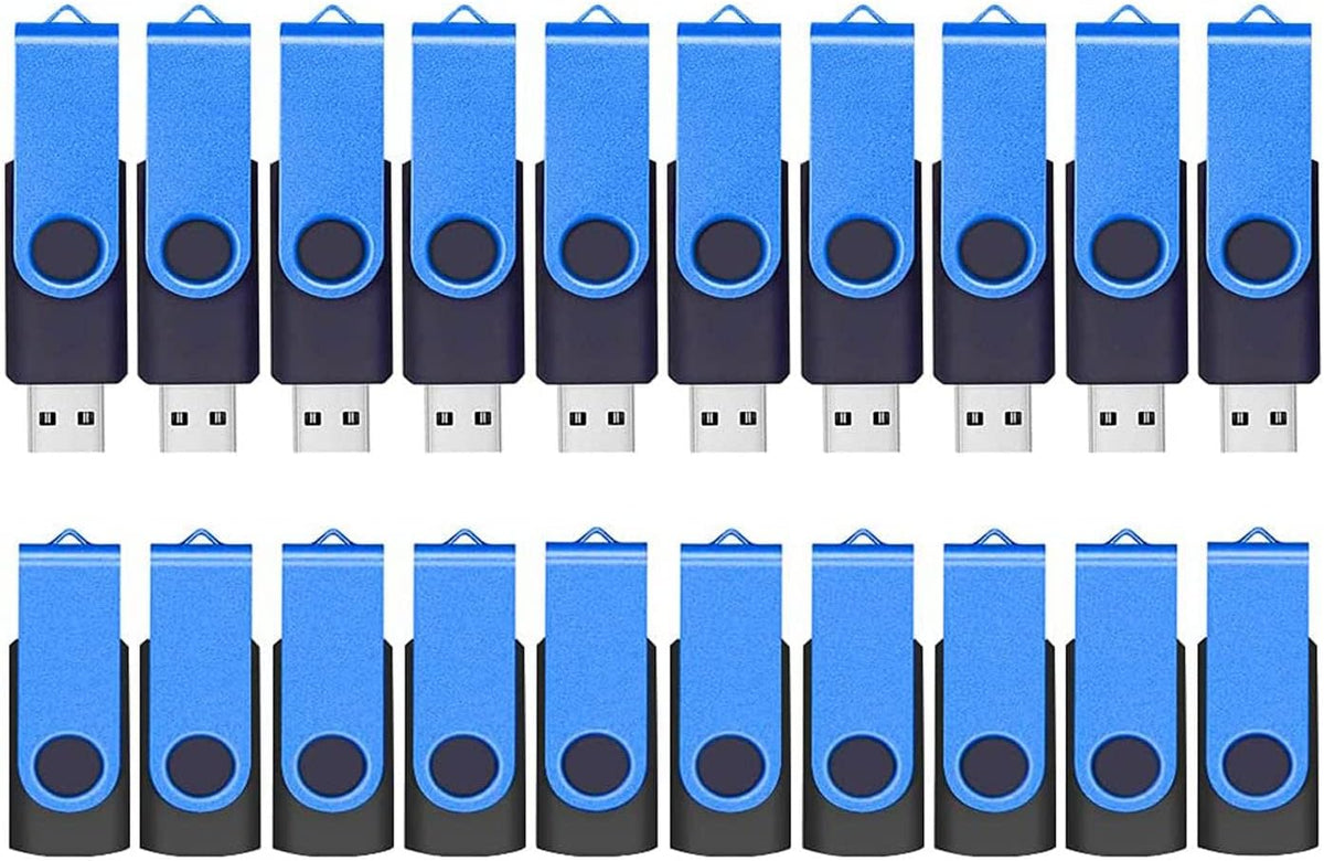 ABLAZE Flash Drives 2GB 20 Pack, USB 2.0 Thumb Drive Bulk with Lanyards Swivel Memory Stick U Disk 2GB Pendrive USB Pack (Blue)